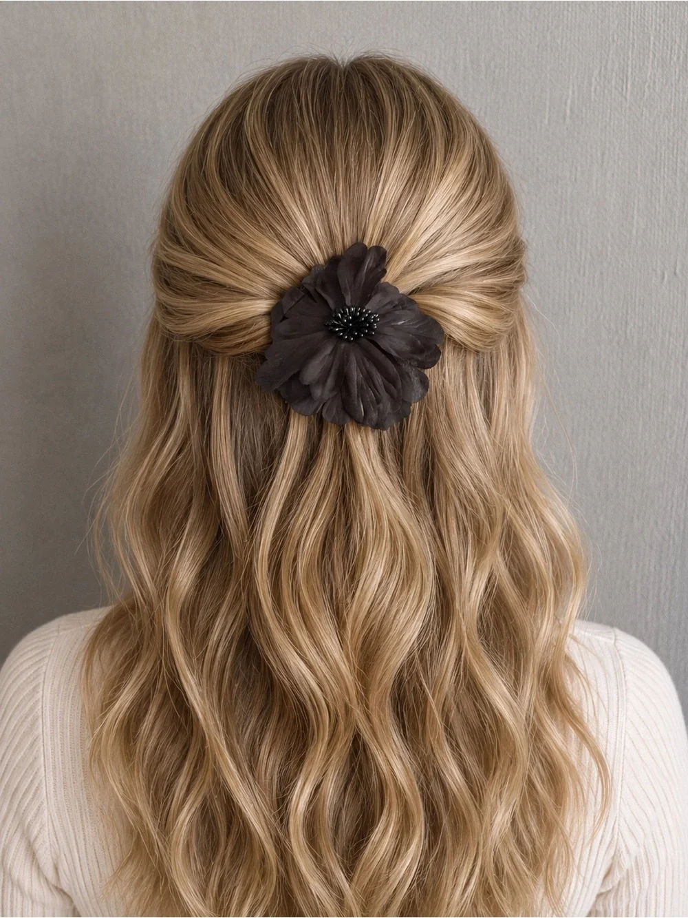 Black Floral Fabric Hair Clip - Women Accessories